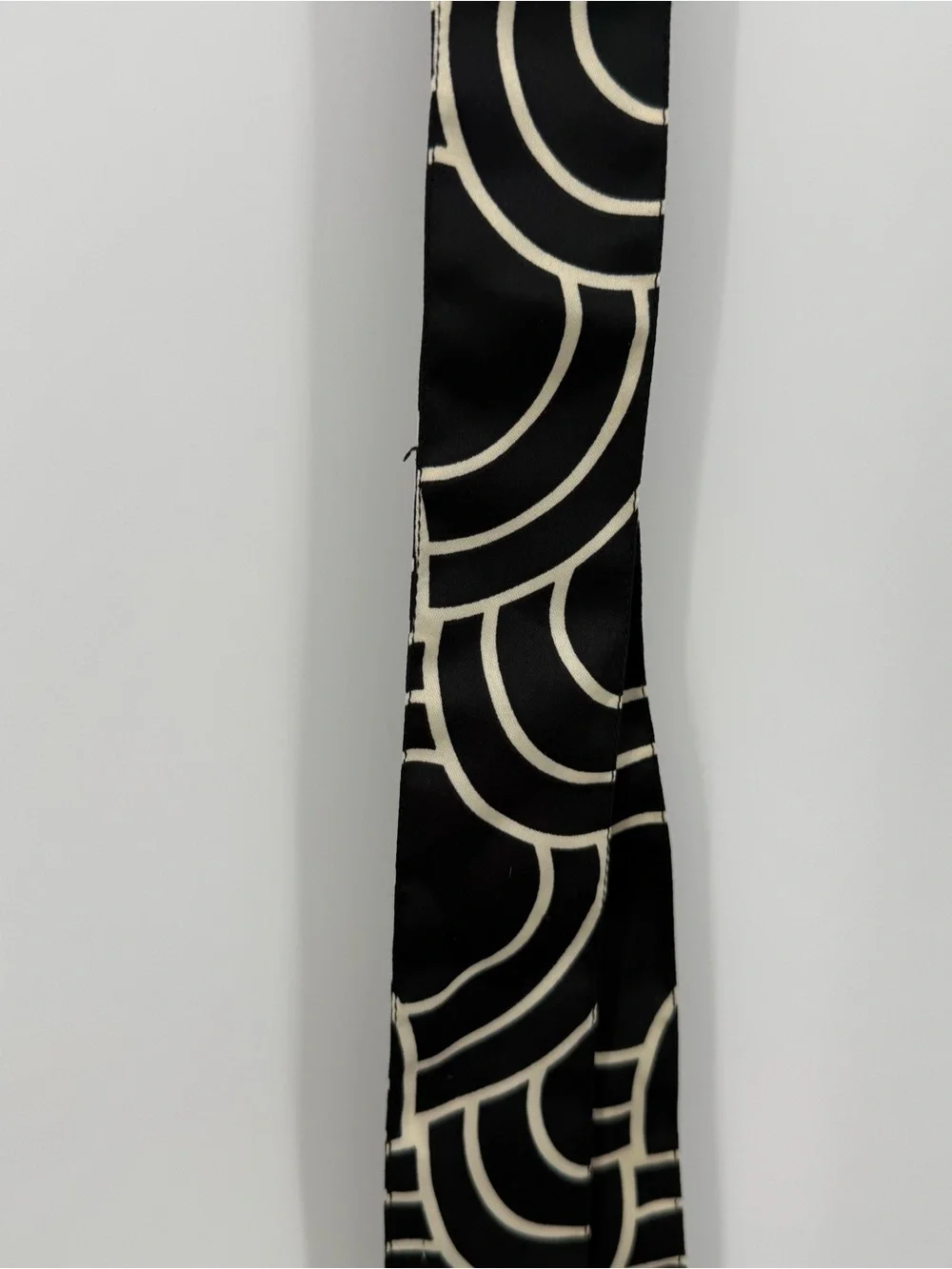 Black White Geometric Skinny Scarf Tie Accessory Silk Hair Scarf Retro Mod